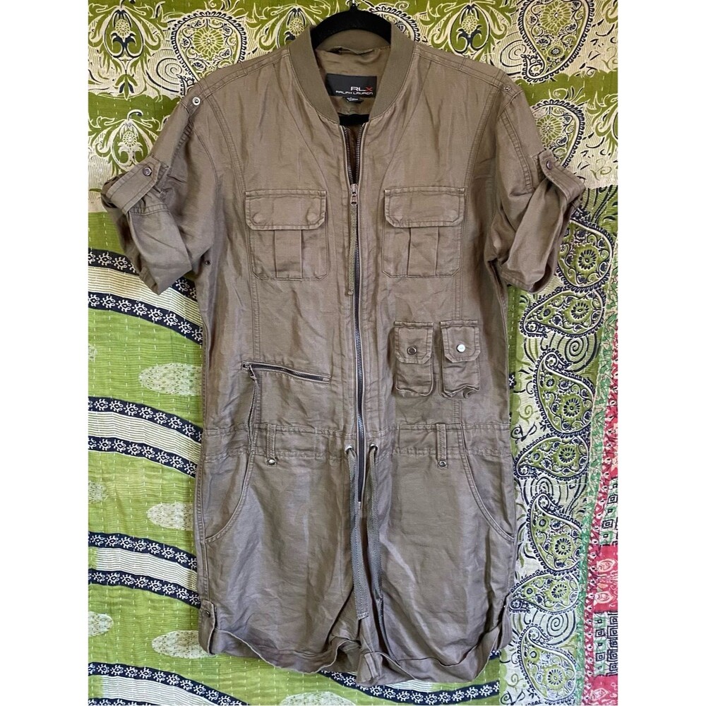 RARE RLX Ralph Lauren Olive Khaki Utility Safari Grunge Romper Size Medium